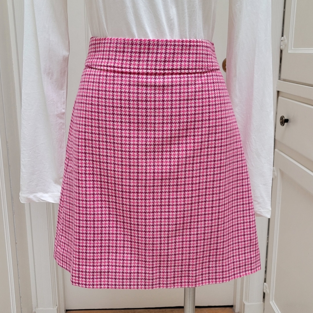 New! J. Crew sz 14 Pink Houndstooth Wool Mini Skirt Bottoms NWT